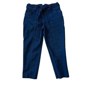 Boden High Paperbag‎ Tie Waist Capri Chino Pants Navy Blue Size 10 Petite